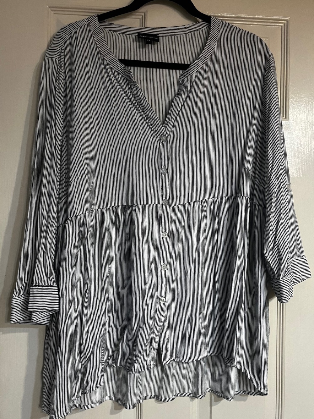 Jones New York Blue and White Striped Button-Front Tunic